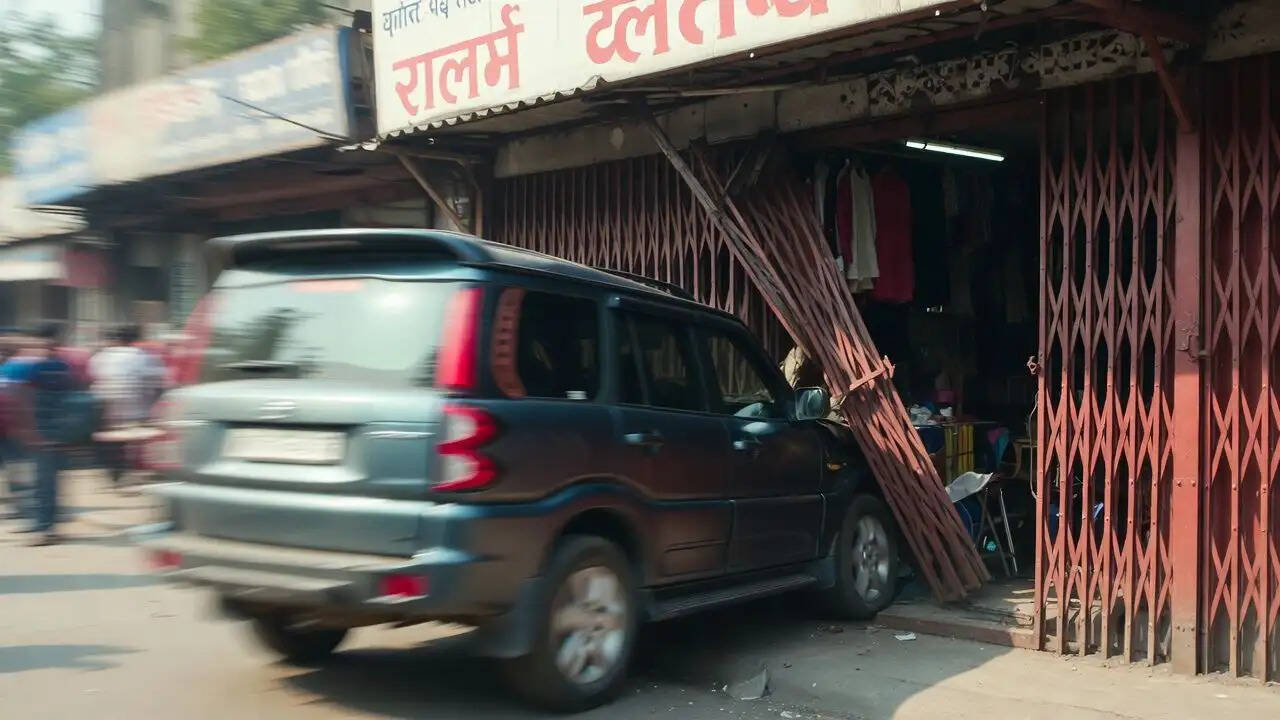 इंदौर में तेज रफ्तार स्कॉर्पियो ने कपड़े की दुकान में मारी टक्कर, चार घायल