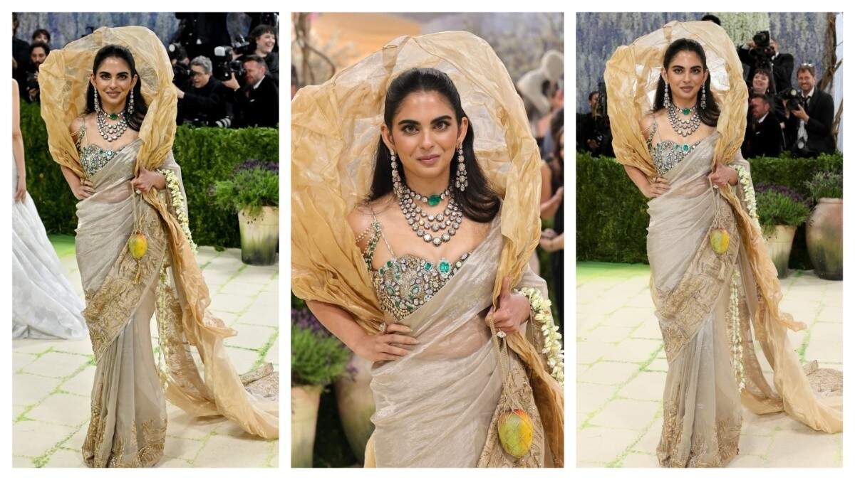 ईशा अंबानी का शानदार लुक: Met Gala 2026 में सोने की साड़ी और अनोखे गहने