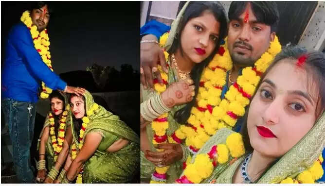 आगरा में करवा चौथ पर पति ने दो पत्नियों का एक साथ व्रत खुलवाया