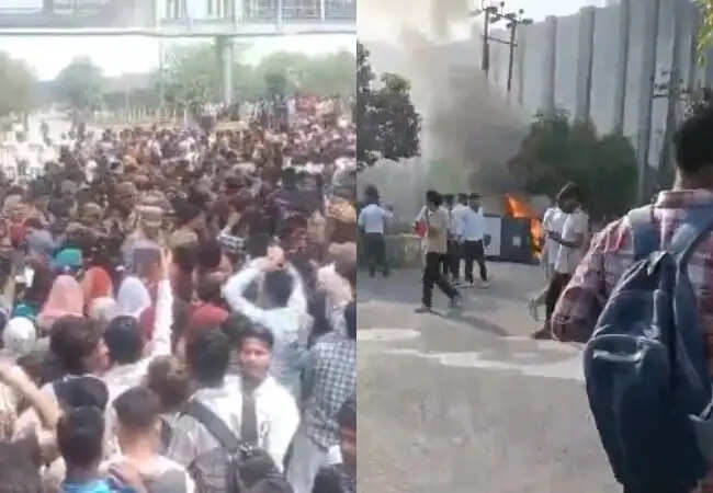 नोएडा में वेतन वृद्धि की मांग पर कर्मचारियों का उग्र प्रदर्शन