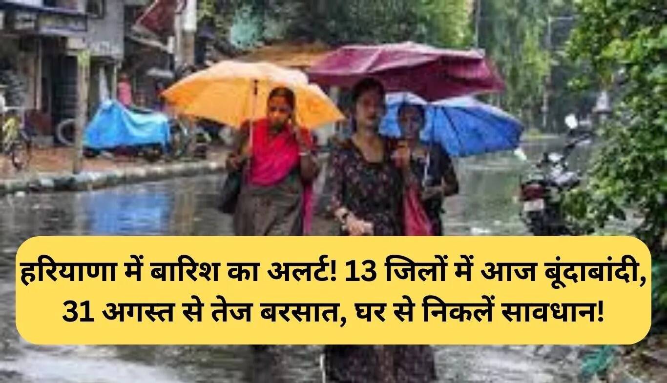 हरियाणा में बारिश का अलर्ट: 13 जिलों में हल्की बूंदाबांदी, 31 अगस्त से होगी तेज बारिश