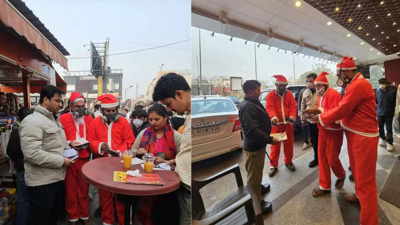दिल्ली में सांता क्लॉज़ ने प्रदूषण के खिलाफ उठाई आवाज़