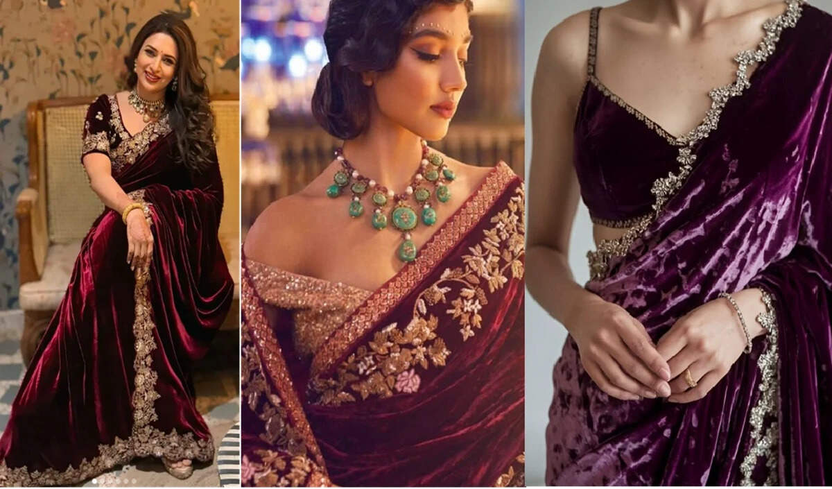 सर्दियों में वेलवेट साड़ी के स्टाइलिश विकल्प